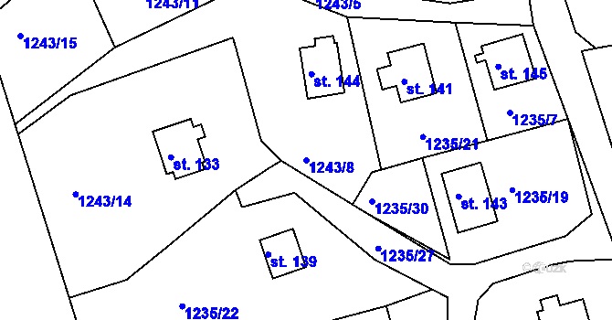 Parcela st. 1243/8 v KÚ Leptač, Katastrální mapa