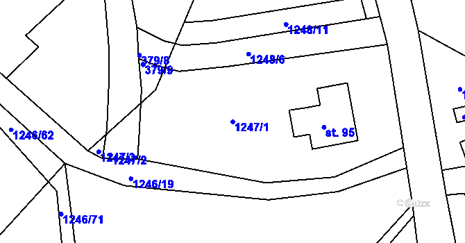 Parcela st. 1247/1 v KÚ Leptač, Katastrální mapa