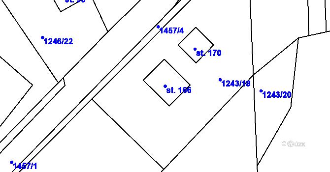 Parcela st. 166 v KÚ Leptač, Katastrální mapa