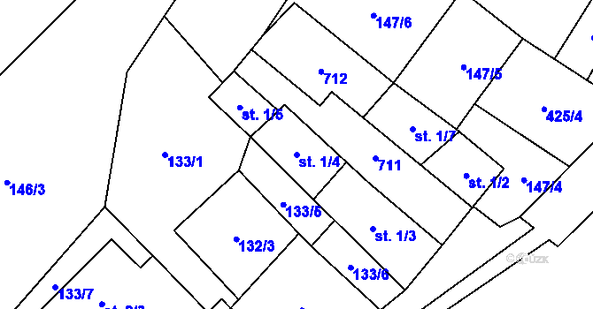 Parcela st. 1/4 v KÚ Ovesné, Katastrální mapa