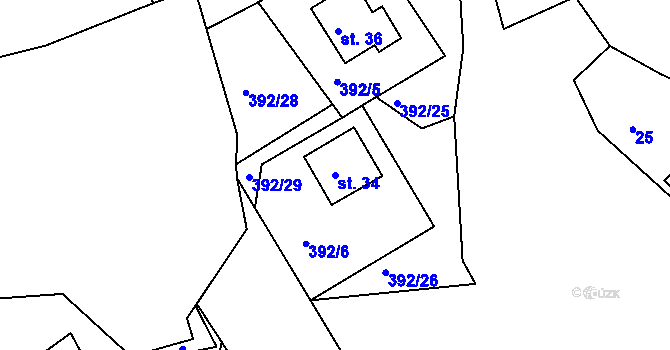 Parcela st. 34 v KÚ Rohanov u Prachatic, Katastrální mapa