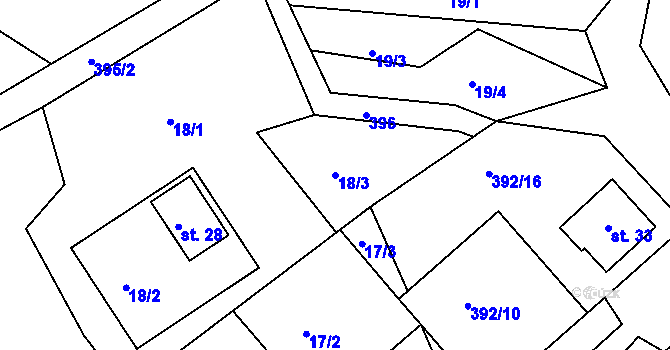 Parcela st. 18/3 v KÚ Rohanov u Prachatic, Katastrální mapa