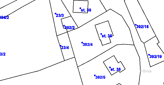 Parcela st. 392/4 v KÚ Rohanov u Prachatic, Katastrální mapa