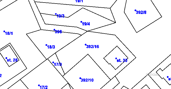 Parcela st. 392/16 v KÚ Rohanov u Prachatic, Katastrální mapa