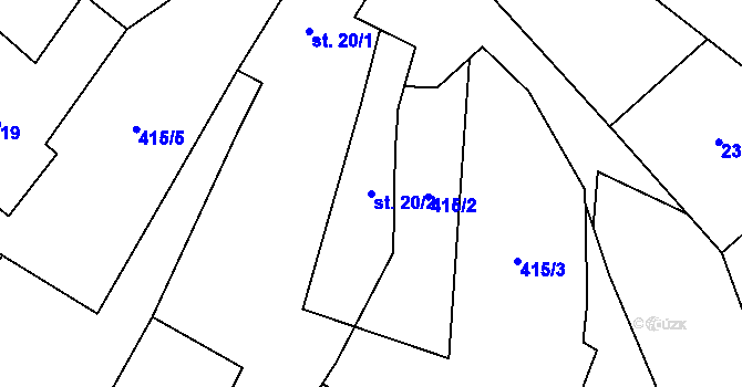 Parcela st. 20/2 v KÚ Záhoří u Chrobol, Katastrální mapa