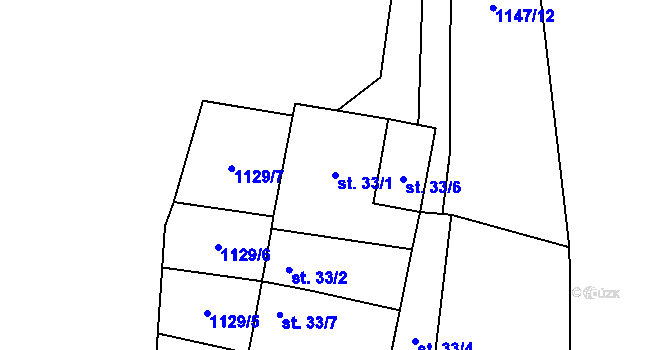Parcela st. 33/1 v KÚ Záhoří u Chrobol, Katastrální mapa