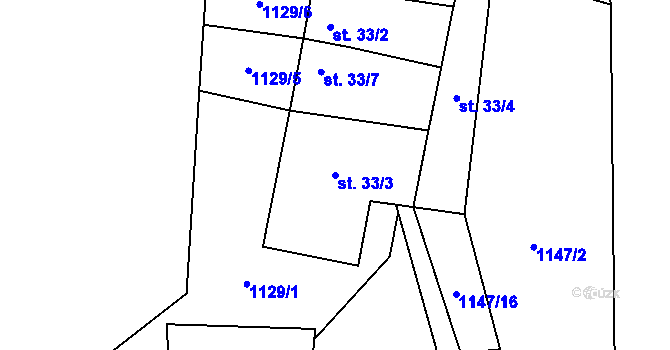 Parcela st. 33/3 v KÚ Záhoří u Chrobol, Katastrální mapa