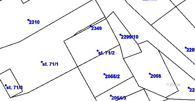 Parcela st. 71/2 v KÚ Záhoří u Chrobol, Katastrální mapa
