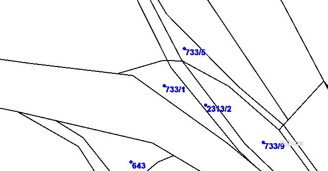 Parcela st. 733/1 v KÚ Záhoří u Chrobol, Katastrální mapa