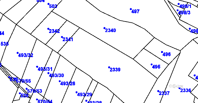 Parcela st. 493/5 v KÚ Záhoří u Chrobol, Katastrální mapa