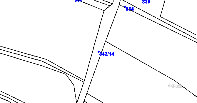 Parcela st. 842/14 v KÚ Záhoří u Chrobol, Katastrální mapa