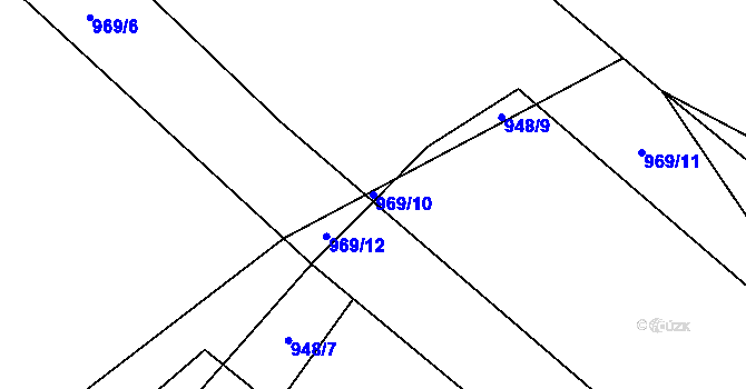 Parcela st. 969/10 v KÚ Záhoří u Chrobol, Katastrální mapa