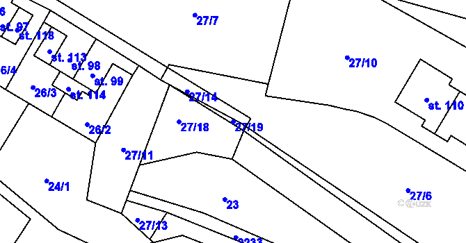 Parcela st. 27/19 v KÚ Záhoří u Chrobol, Katastrální mapa
