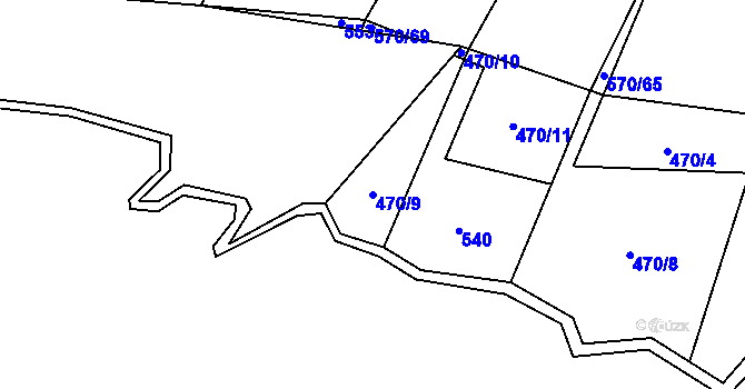 Parcela st. 470/9 v KÚ Záhoří u Chrobol, Katastrální mapa