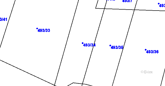 Parcela st. 493/34 v KÚ Záhoří u Chrobol, Katastrální mapa