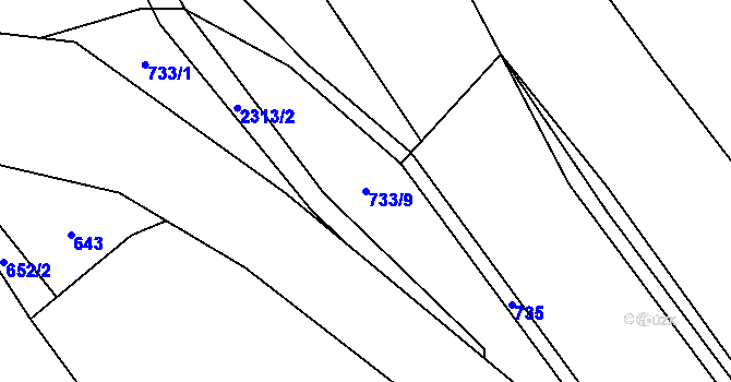 Parcela st. 733/9 v KÚ Záhoří u Chrobol, Katastrální mapa