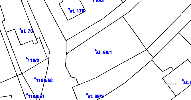 Parcela st. 69/1 v KÚ Chromeč, Katastrální mapa