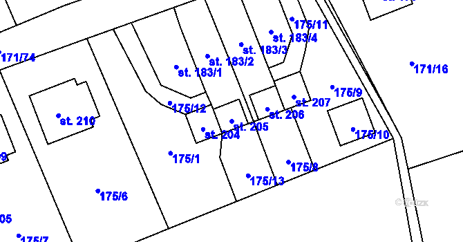 Parcela st. 205 v KÚ Chromeč, Katastrální mapa