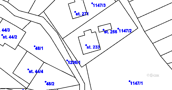 Parcela st. 233 v KÚ Chromeč, Katastrální mapa