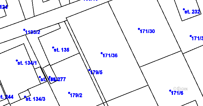 Parcela st. 171/36 v KÚ Chromeč, Katastrální mapa