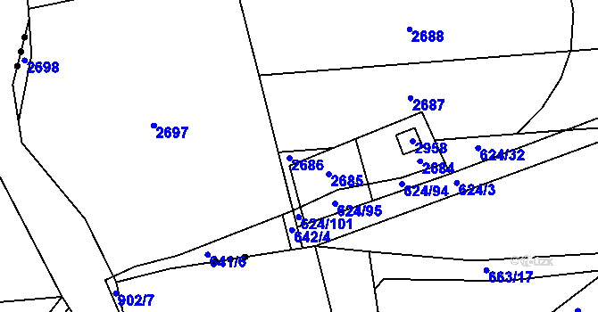 Parcela st. 624/33 v KÚ Chromeč, Katastrální mapa