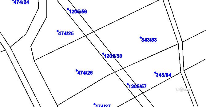 Parcela st. 1205/58 v KÚ Chromeč, Katastrální mapa