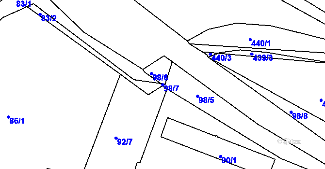 Parcela st. 98/7 v KÚ Chropyně, Katastrální mapa