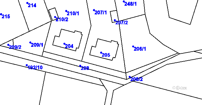 Parcela st. 205 v KÚ Chropyně, Katastrální mapa