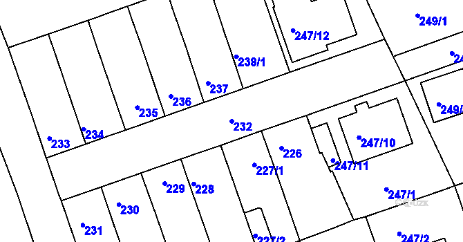 Parcela st. 232 v KÚ Chropyně, Katastrální mapa