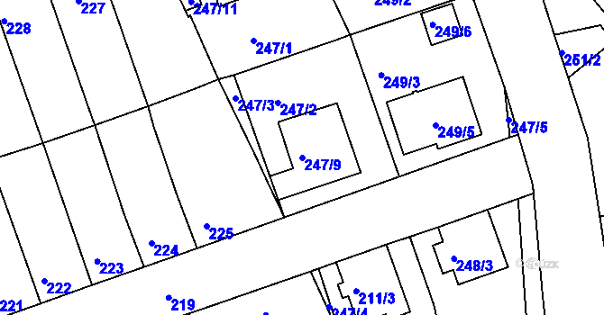 Parcela st. 247/9 v KÚ Chropyně, Katastrální mapa