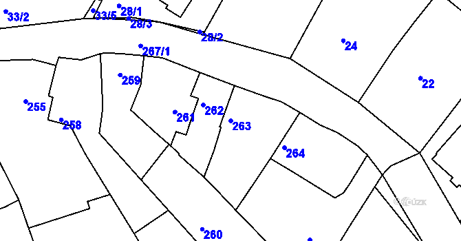 Parcela st. 263 v KÚ Chropyně, Katastrální mapa