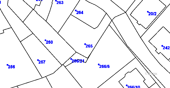 Parcela st. 265 v KÚ Chropyně, Katastrální mapa