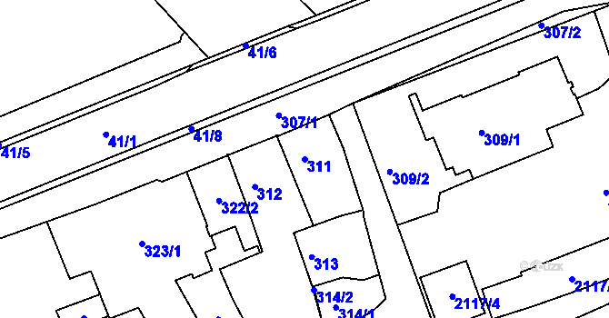 Parcela st. 311 v KÚ Chropyně, Katastrální mapa