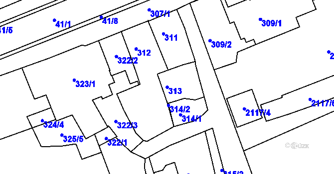 Parcela st. 313 v KÚ Chropyně, Katastrální mapa