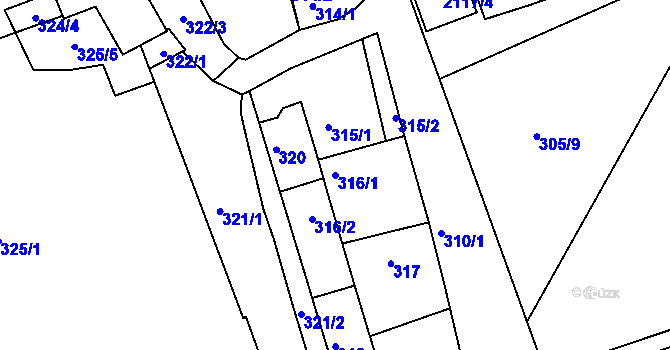 Parcela st. 316/1 v KÚ Chropyně, Katastrální mapa