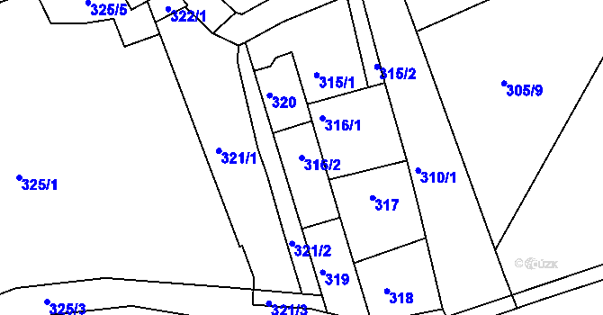 Parcela st. 316/2 v KÚ Chropyně, Katastrální mapa