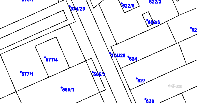 Parcela st. 374/1 v KÚ Chropyně, Katastrální mapa