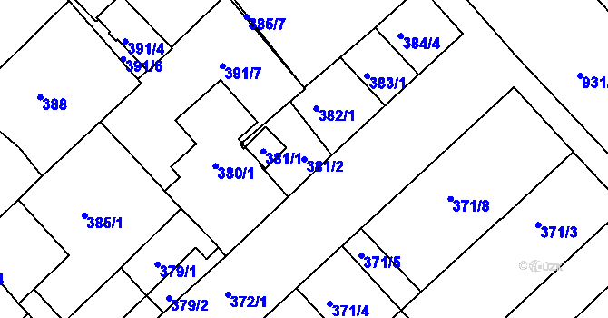 Parcela st. 381/2 v KÚ Chropyně, Katastrální mapa