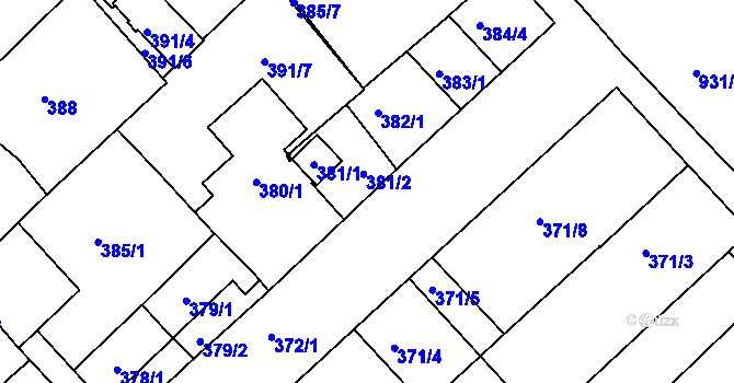 Parcela st. 381/3 v KÚ Chropyně, Katastrální mapa