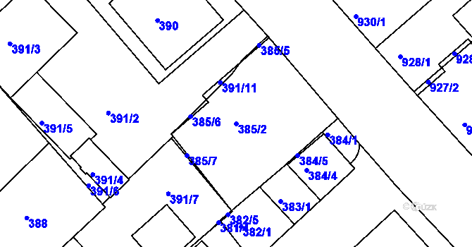 Parcela st. 385/2 v KÚ Chropyně, Katastrální mapa