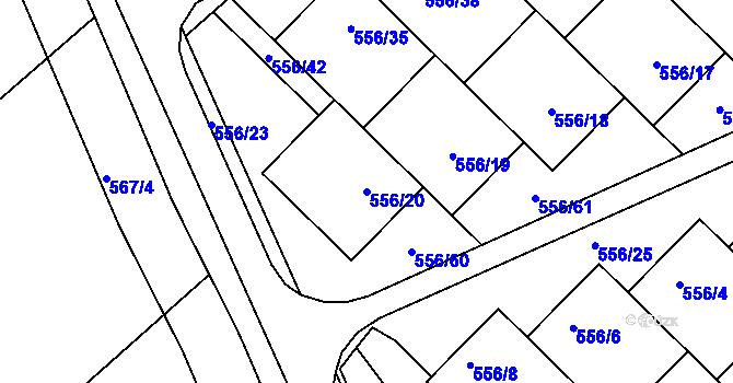 Parcela st. 556/20 v KÚ Chropyně, Katastrální mapa