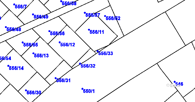Parcela st. 556/33 v KÚ Chropyně, Katastrální mapa