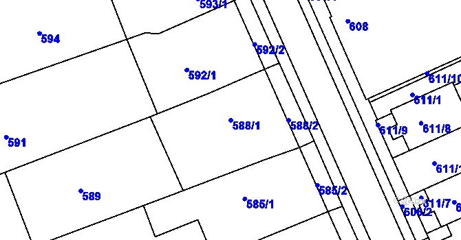 Parcela st. 588/1 v KÚ Chropyně, Katastrální mapa