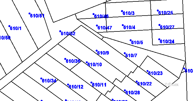 Parcela st. 610/9 v KÚ Chropyně, Katastrální mapa