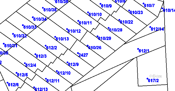 Parcela st. 610/26 v KÚ Chropyně, Katastrální mapa