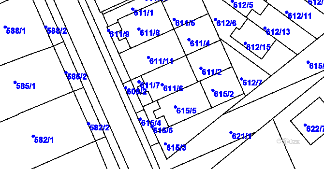 Parcela st. 611/6 v KÚ Chropyně, Katastrální mapa