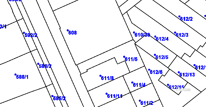 Parcela st. 611/10 v KÚ Chropyně, Katastrální mapa