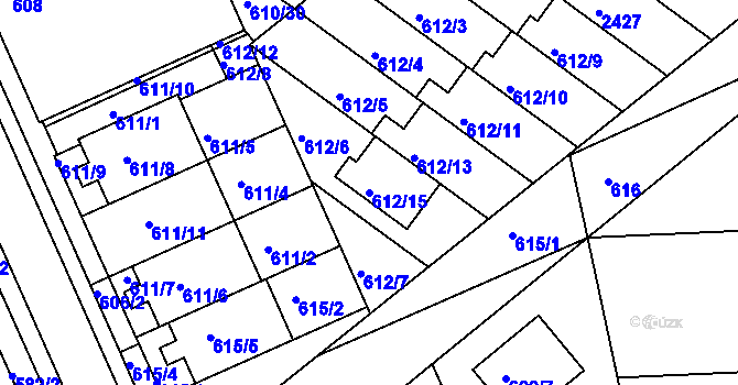 Parcela st. 612/15 v KÚ Chropyně, Katastrální mapa
