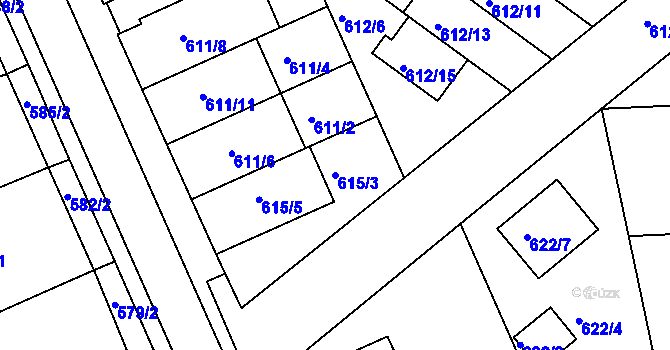 Parcela st. 615/3 v KÚ Chropyně, Katastrální mapa