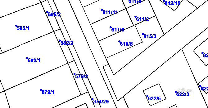 Parcela st. 615/6 v KÚ Chropyně, Katastrální mapa